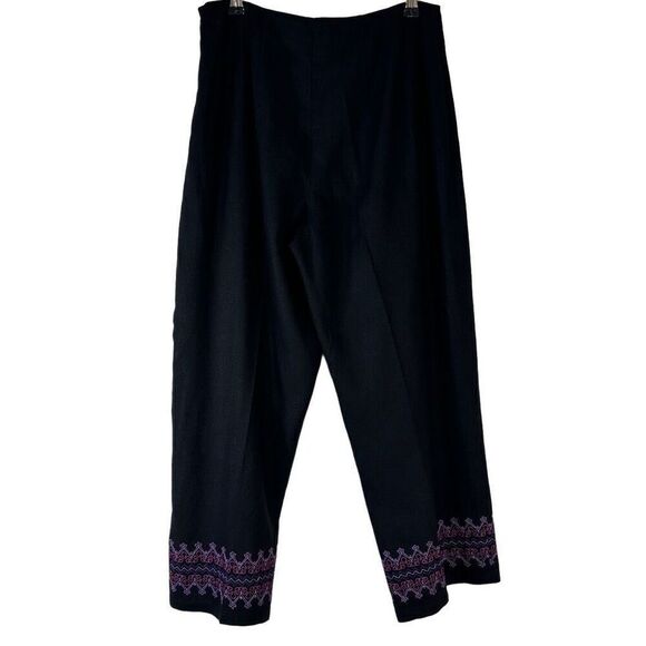 Dressbarn Linen Blend Black Boho Embroidered Capri Pants Womens 4P Retro Chic - Picture 3 of 9